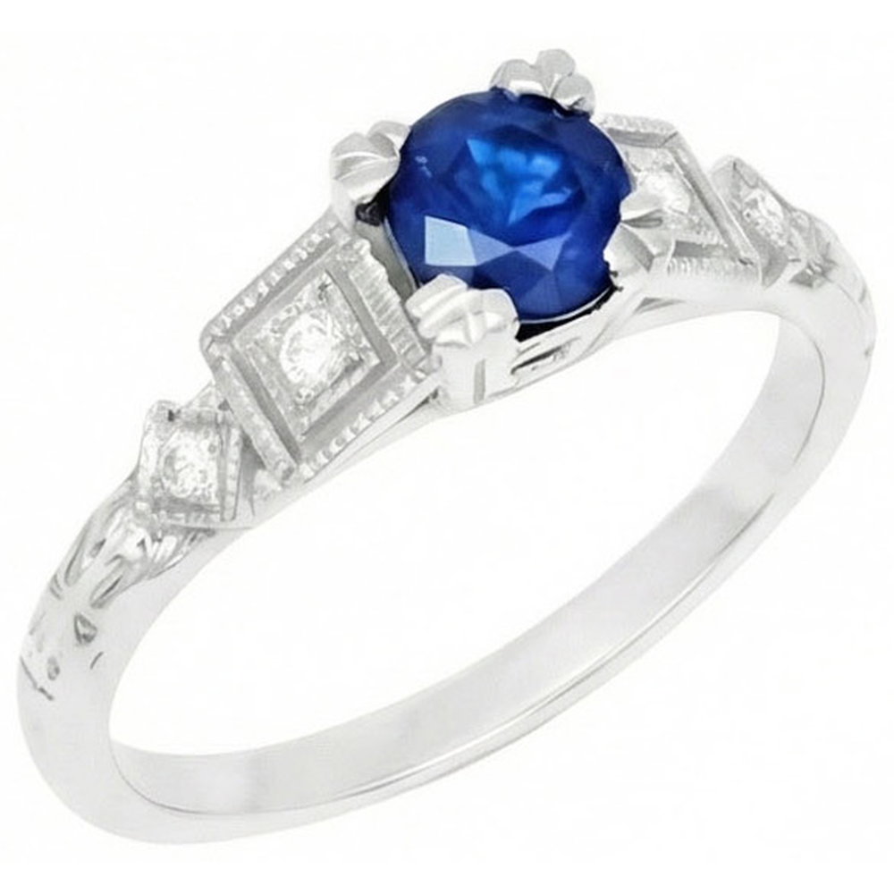 Round Cut 1.65 Ct Sri Lankan Sapphire And Natural Earth Mined Diamond ( Not Lab Grown ) s Ring White Gold 14K