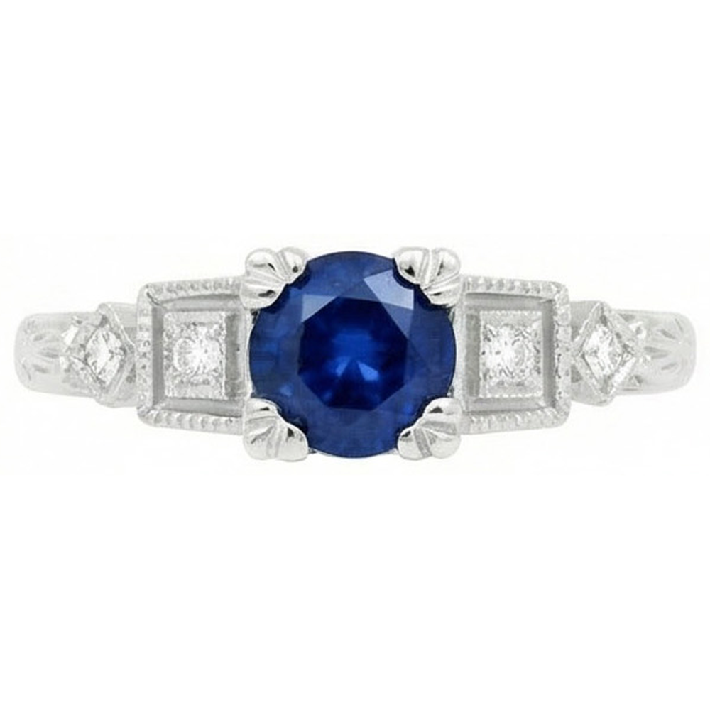 Round Cut 1.65 Ct Sri Lankan Sapphire And Natural Earth Mined Diamond ( Not Lab Grown ) s Ring White Gold 14K