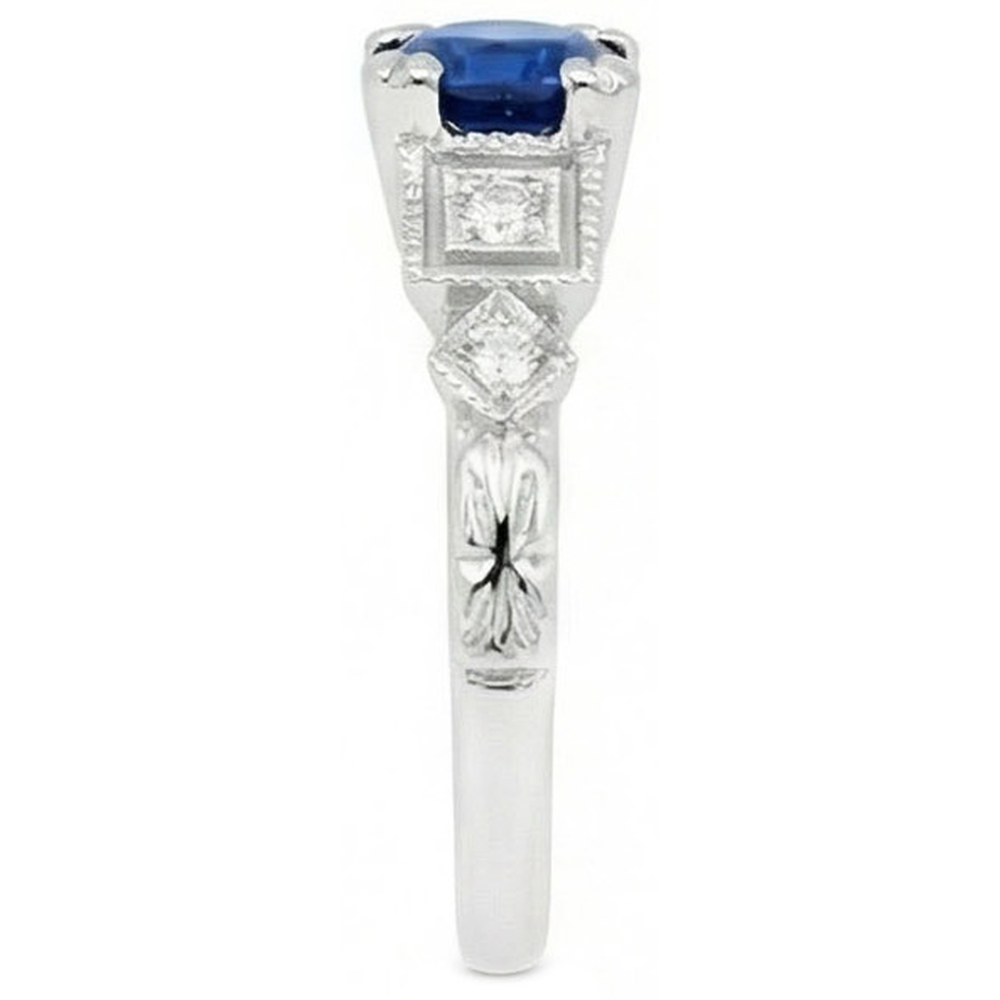 Round Cut 1.65 Ct Sri Lankan Sapphire And Natural Earth Mined Diamond ( Not Lab Grown ) s Ring White Gold 14K