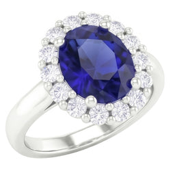 Round Cut 2.50 Ct Sri Lankan Sapphire And Natural Earth Mined Diamond ( Not Lab Grown ) s Ring White Gold 14K