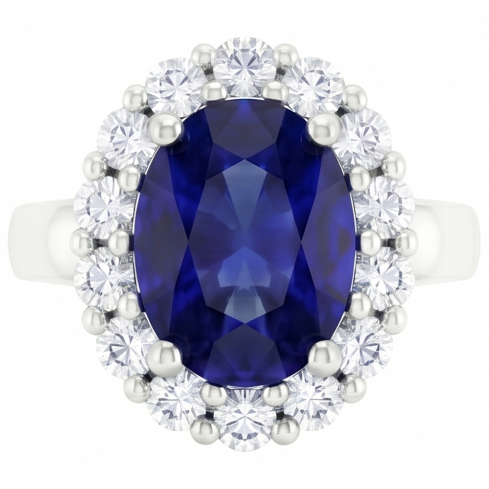Round Cut 2.50 Ct Sri Lankan Sapphire And Natural Earth Mined Diamond ( Not Lab Grown ) s Ring White Gold 14K