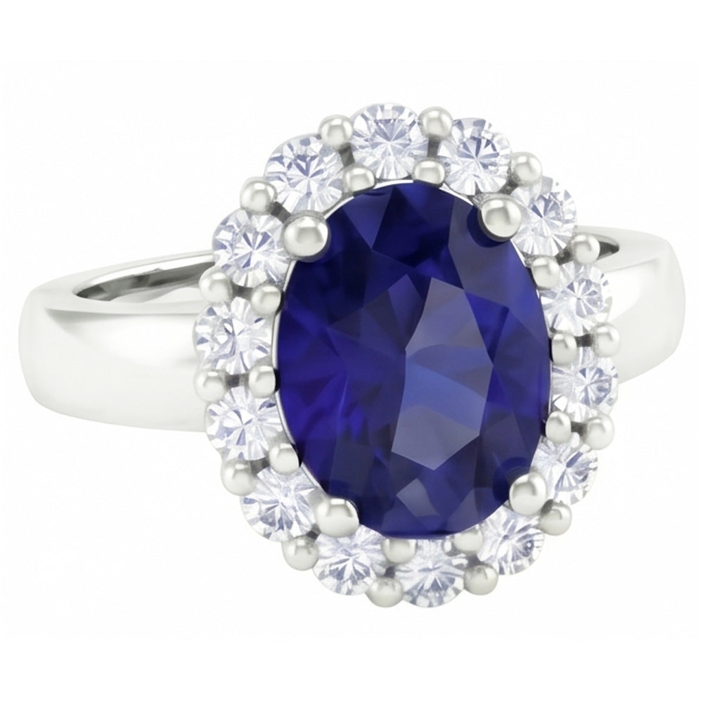 Round Cut 2.50 Ct Sri Lankan Sapphire And Natural Earth Mined Diamond ( Not Lab Grown ) s Ring White Gold 14K