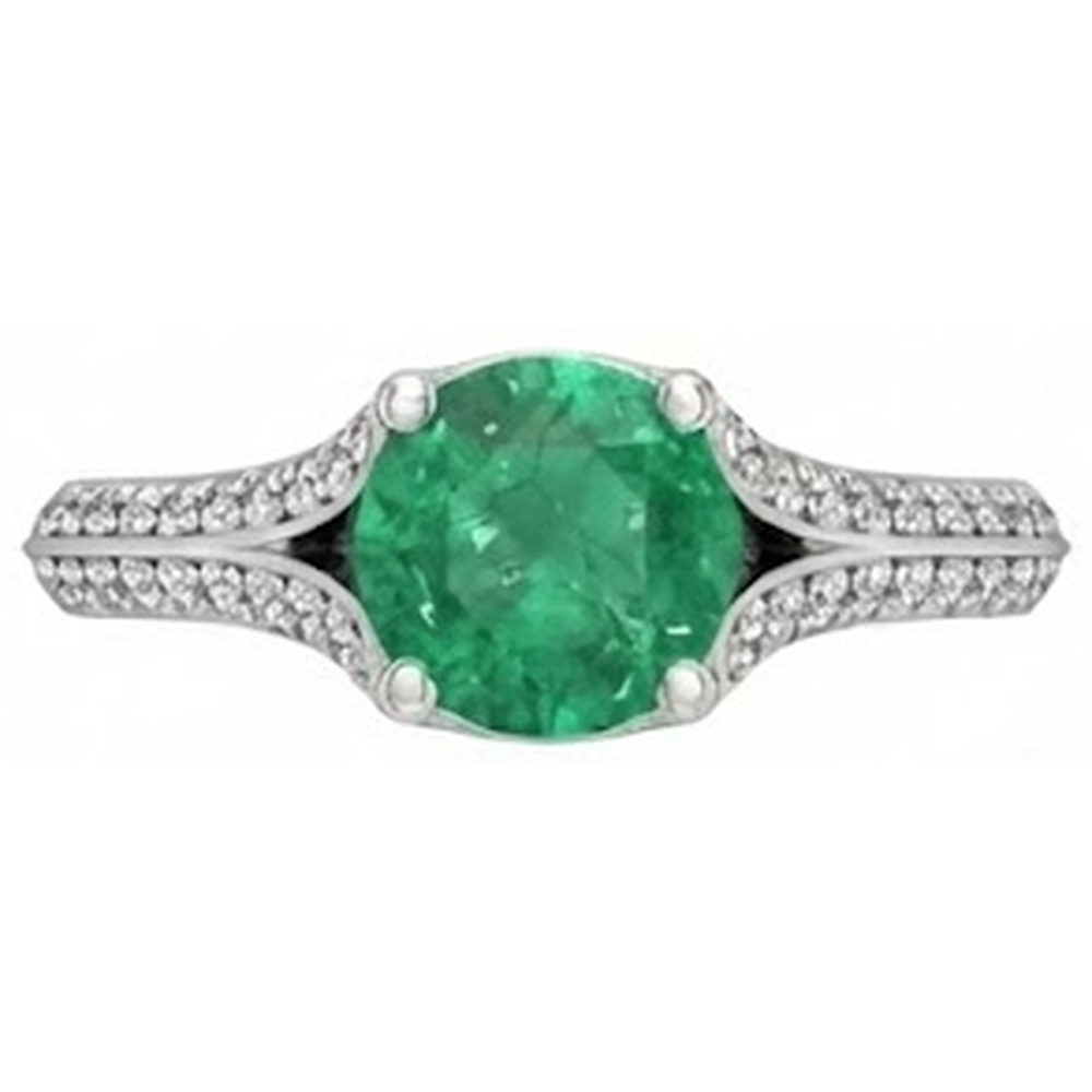 Round Cut 3.20 Ct. Green Emerald And Natural Earth Mined Diamond ( Not Lab Grown )s Wedding Ring Gold White 14K