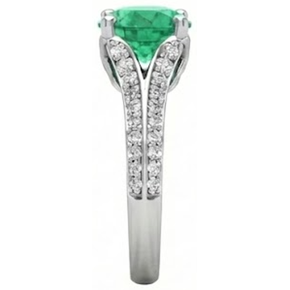 Round Cut 3.20 Ct. Green Emerald And Natural Earth Mined Diamond ( Not Lab Grown )s Wedding Ring Gold White 14K