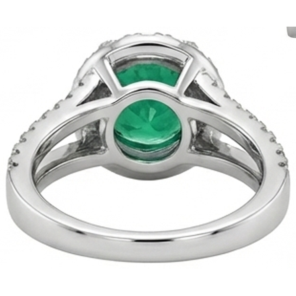 natural round emerald 3.80ct ring on white background
