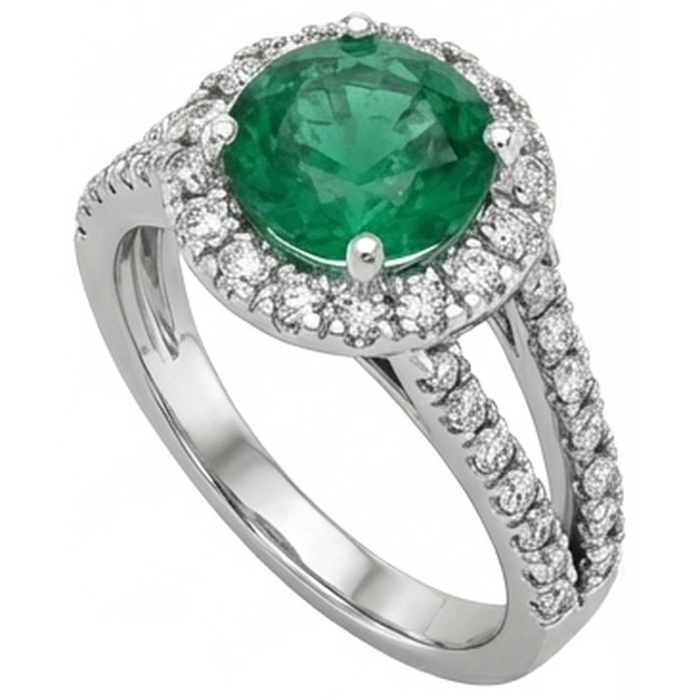natural round emerald 3.80ct ring close up detail