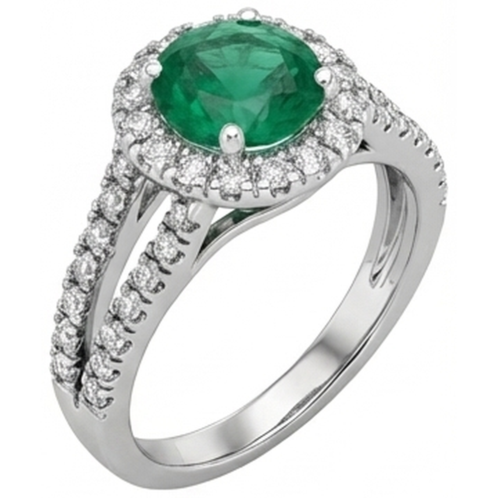 natural round emerald 3.80ct ring top view