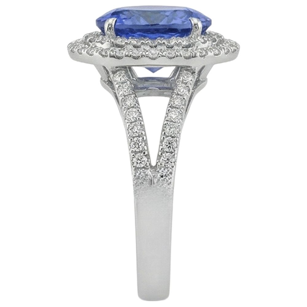 natural round tanzanite 4.20ct ring profile view