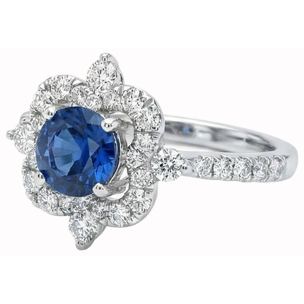 Round Cut 4.30 Ct Sri Lanka Blue Sapphire Natural Earth Mined Diamond ( Not Lab Grown ) s Fancy Ring
