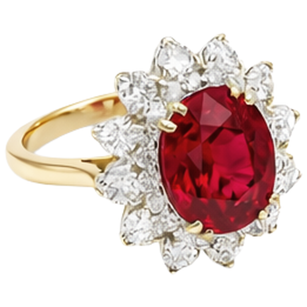 Round Cut 4.50 Ct Ruby And Natural Earth Mined Diamond ( Not Lab Grown )s Ring Prong Set Gold Yellow 14K