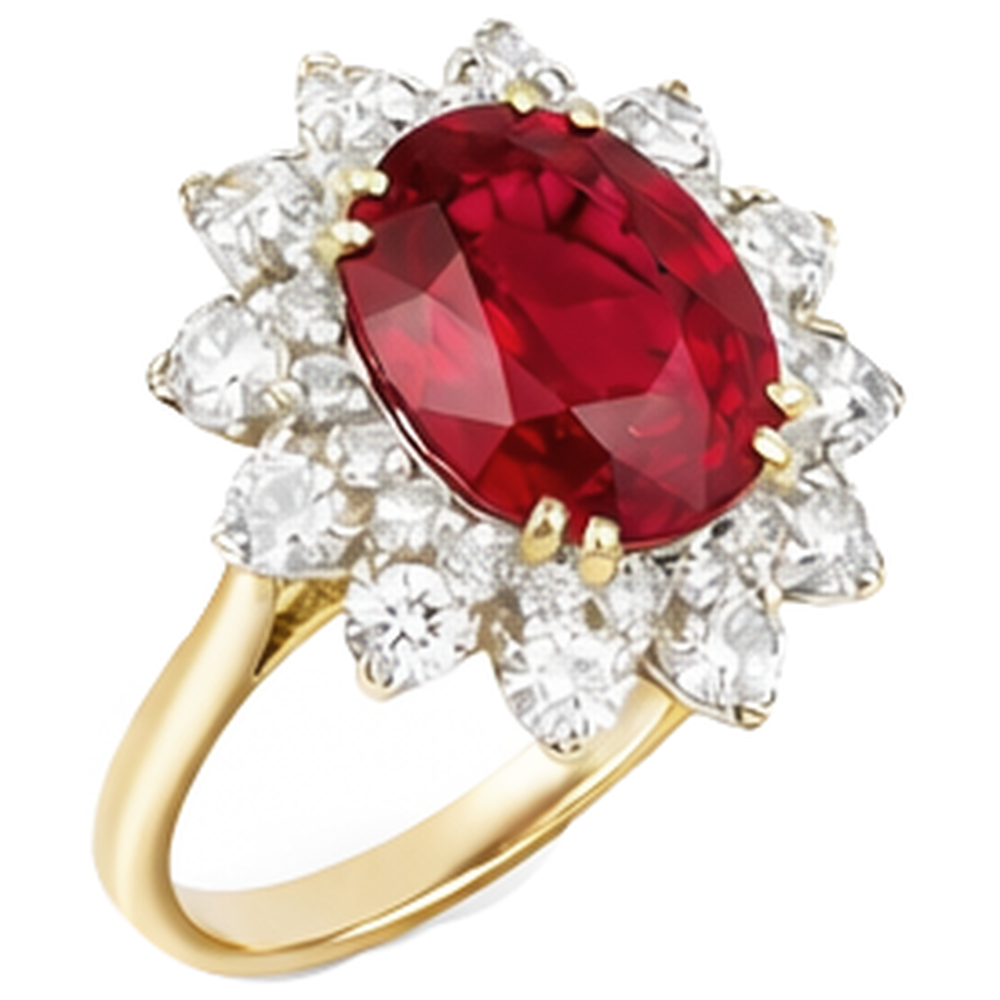 Round Cut 4.50 Ct Ruby And Natural Earth Mined Diamond ( Not Lab Grown )s Ring Prong Set Gold Yellow 14K