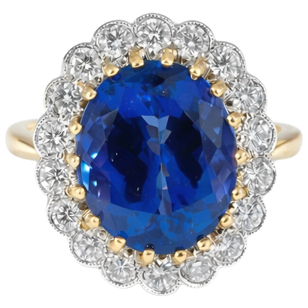 Round Cut 5.75 Carats Tanzanite With Natural Earth Mined Diamond ( Not Lab Grown )s Ring Two Tone 14K
