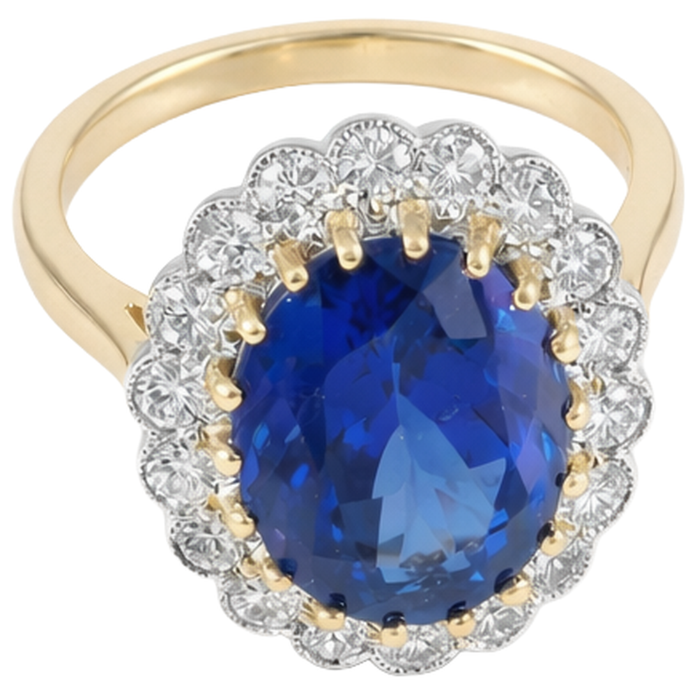 Round Cut 5.75 Carats Tanzanite With Natural Earth Mined Diamond ( Not Lab Grown )s Ring Two Tone 14K