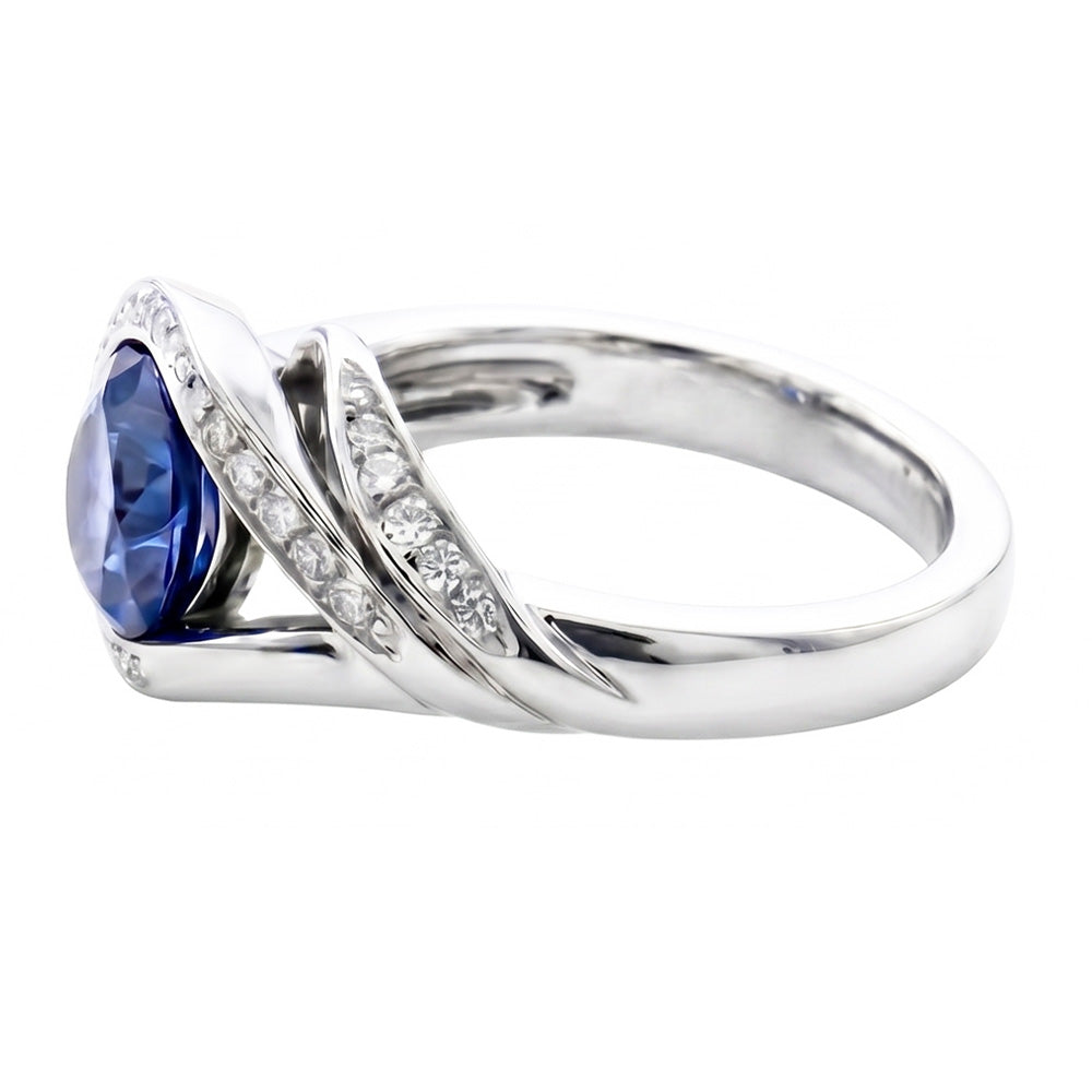Round Cut Blue Sapphire And Natural Earth Mined Diamond ( Not Lab Grown ) s 2.50 Ct Ring White Gold 14K