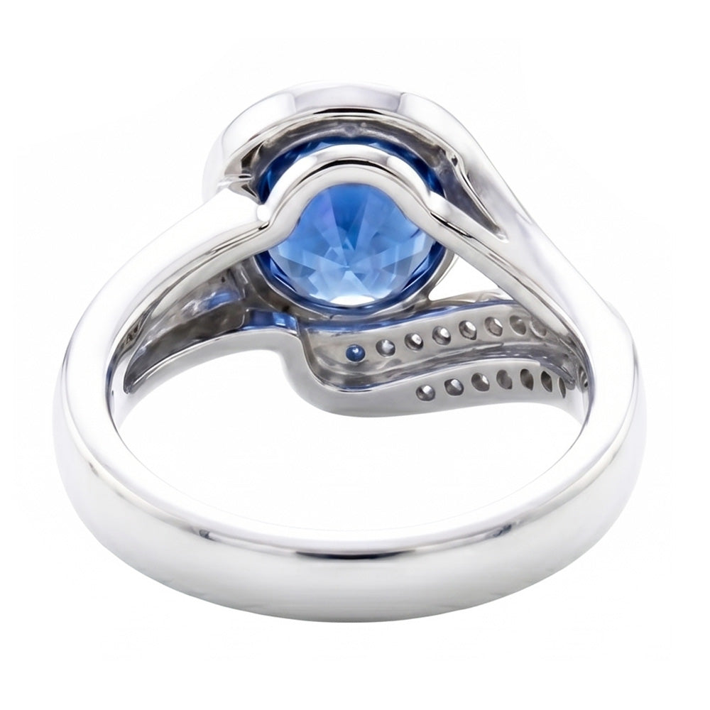 Round Cut Blue Sapphire And Natural Earth Mined Diamond ( Not Lab Grown ) s 2.50 Ct Ring White Gold 14K