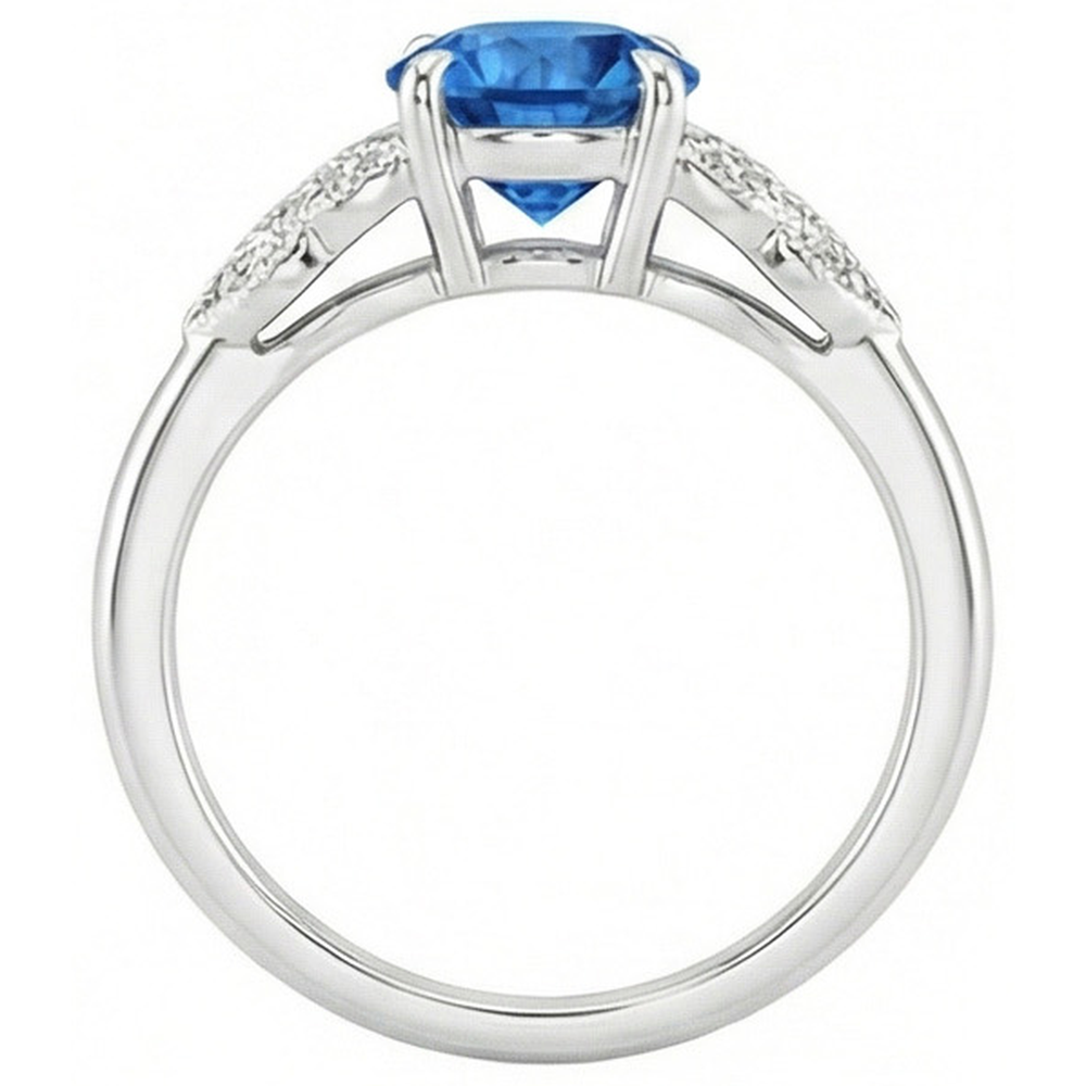 Round Cut Blue Sapphire With Natural Earth Mined Diamond ( Not Lab Grown )s 2.25 Ct Ring New White Gold 14K