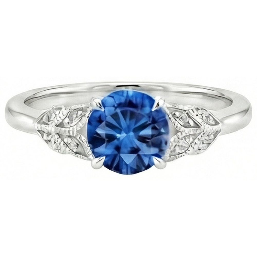 Round Cut Blue Sapphire With Natural Earth Mined Diamond ( Not Lab Grown )s 2.25 Ct Ring New White Gold 14K