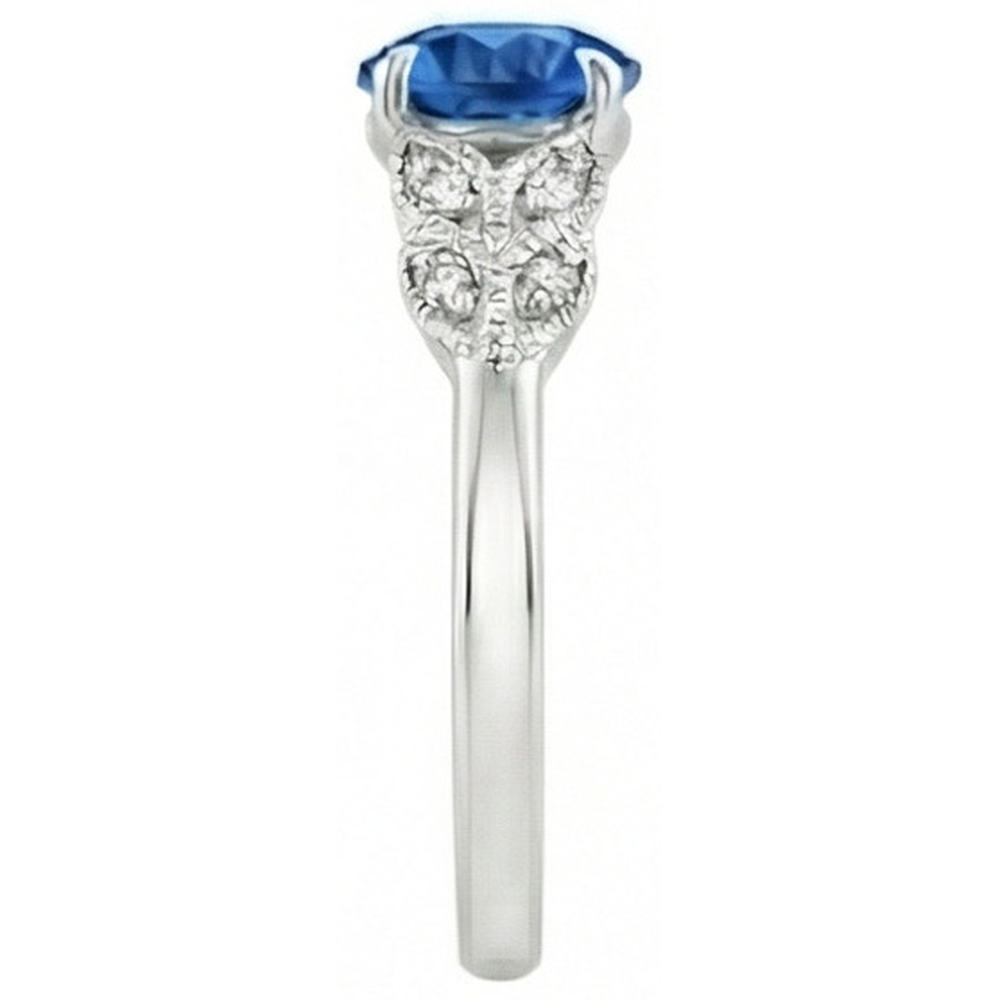 Round Cut Blue Sapphire With Natural Earth Mined Diamond ( Not Lab Grown )s 2.25 Ct Ring New White Gold 14K