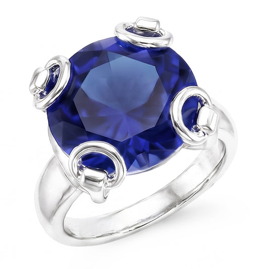 Round Cut Ceylon Sapphire Solitaire Ring 7.01 Ct. White Gold 14K