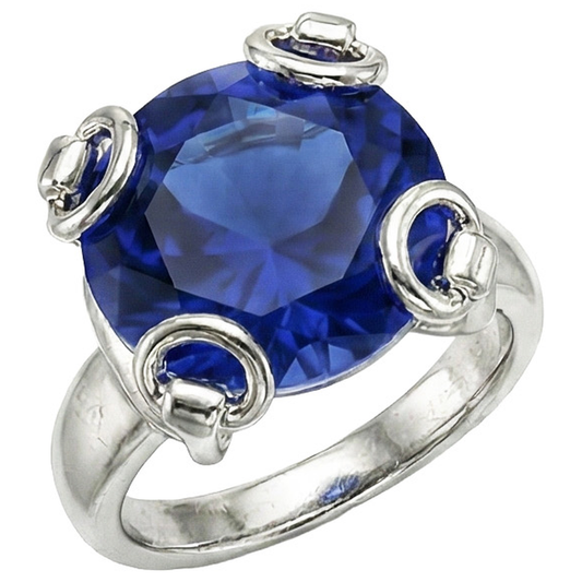 Round Cut Ceylon Sapphire Solitaire Ring 7.01 Ct. White Gold 14K