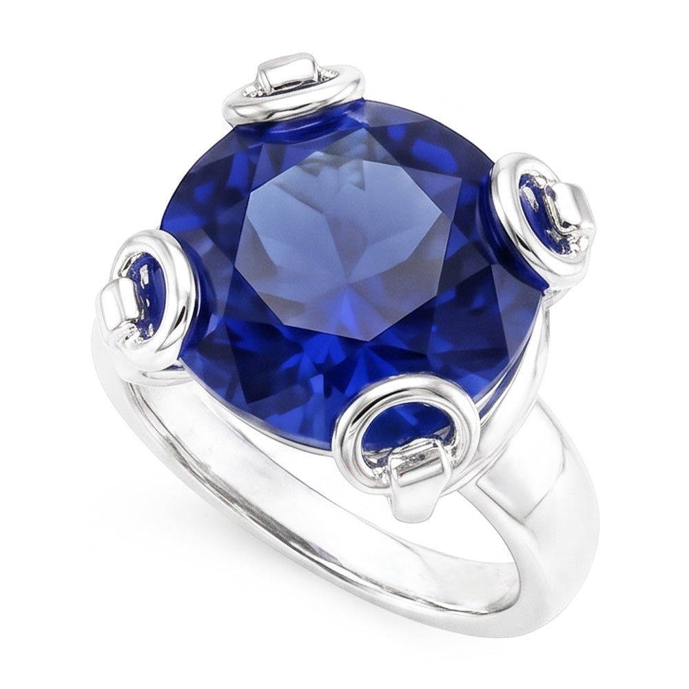 Round Cut Ceylon Sapphire Solitaire Ring 7.01 Ct. White Gold 14K