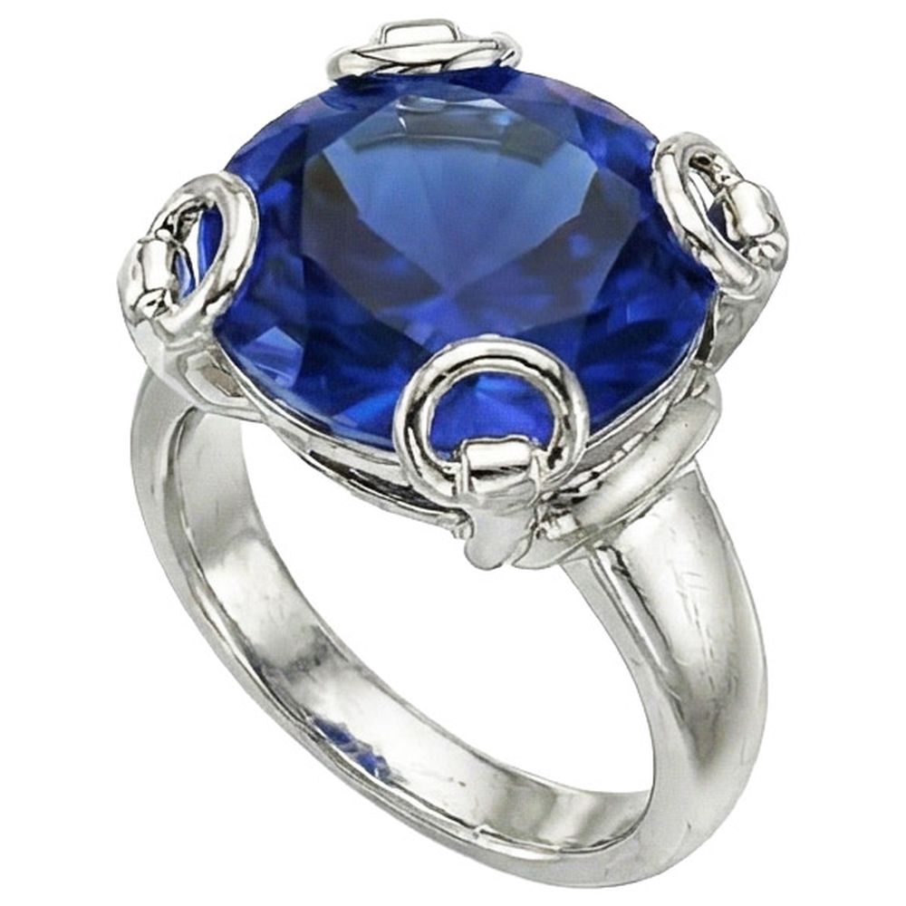 Round Cut Ceylon Sapphire Solitaire Ring 7.01 Ct. White Gold 14K