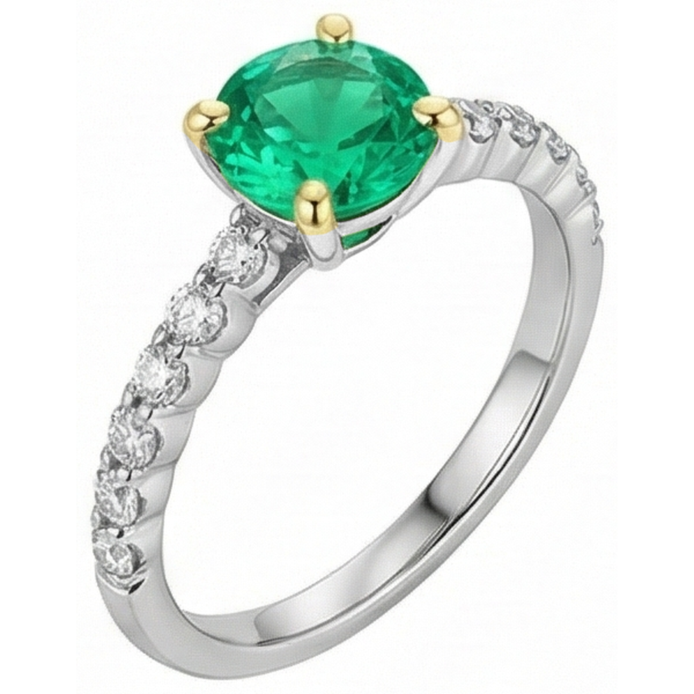 Authentic Colombian Emerald Gemstone Ring 2 ct 14K Two Tone Gold – side view