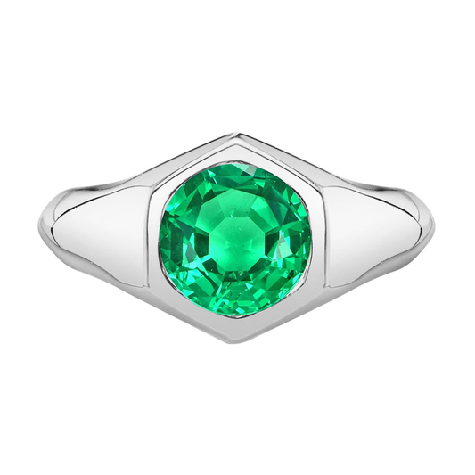 Precious Stone Ring 14 Karat White Gold with Emerald – main view