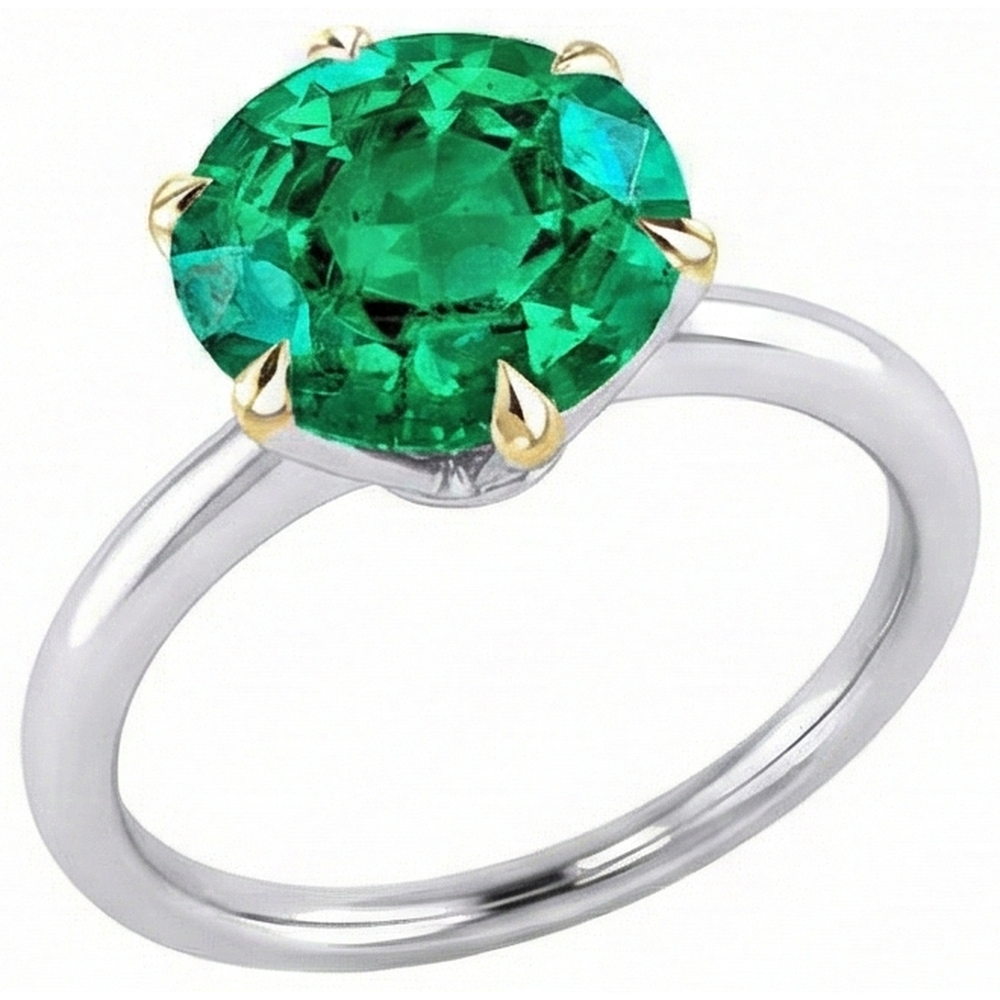 Authentic Fine Emerald Gemstone Ring 4 ct Two-Tone 14K Gold – angle view