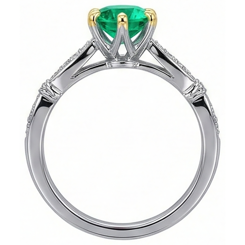 Colombian Emerald Precious Stone Ring 2.50-ct Two-Tone 14K Gold – angle view