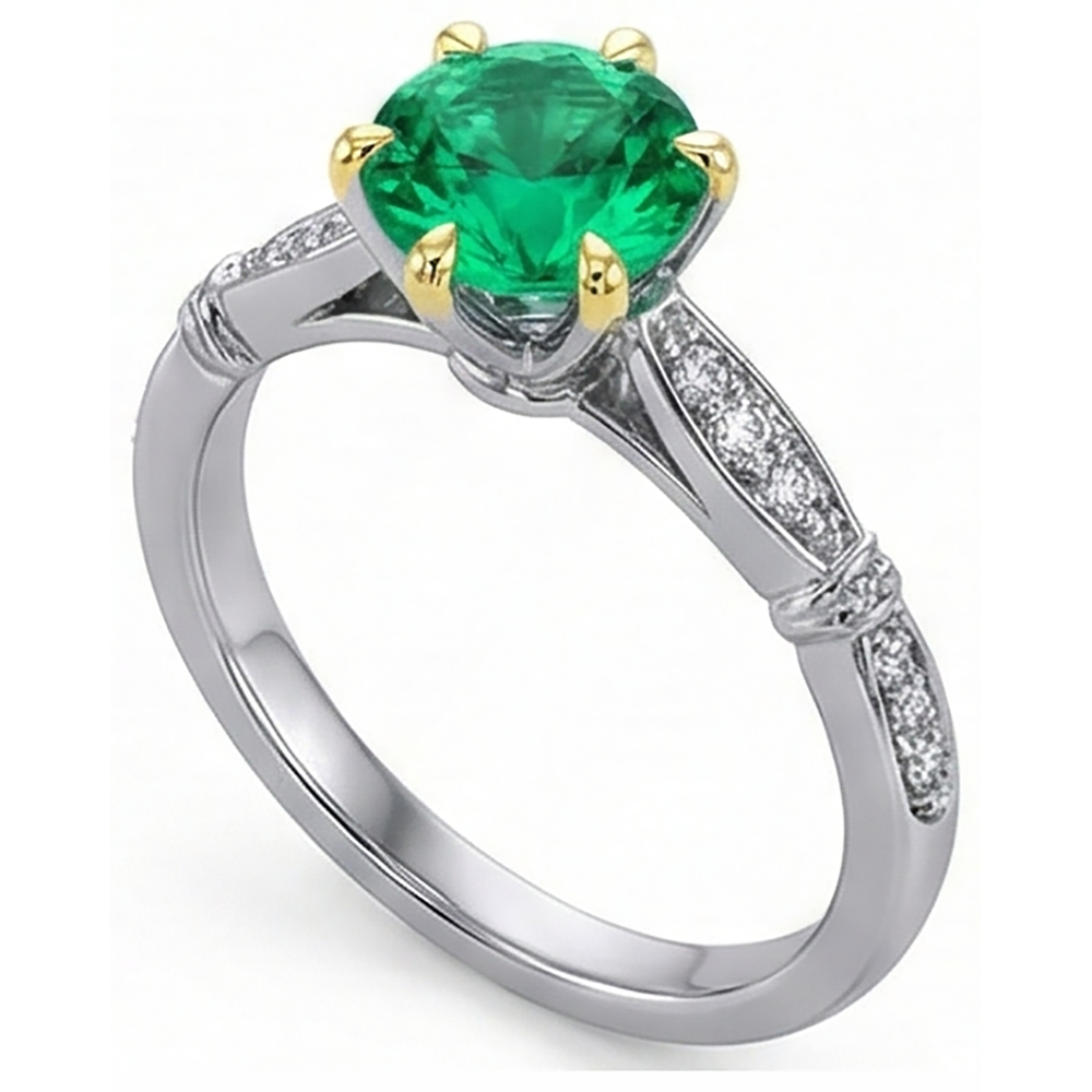 Natural Colombian Emerald Precious Stone Ring 2.50 ct Two-Tone 14K Gold – profile view