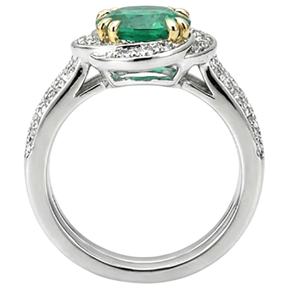 Gemstone Ring Two-Tone 14K Gold with Fine Emerald – top view