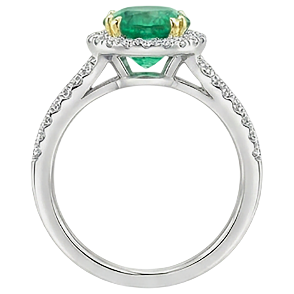 Gemstone Ring Two-Tone 14K Gold with Fine Emerald – top view