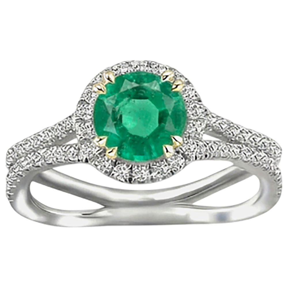 Fine Emerald Gemstone Ring 2.50-ct Two-Tone 14K Gold – front view