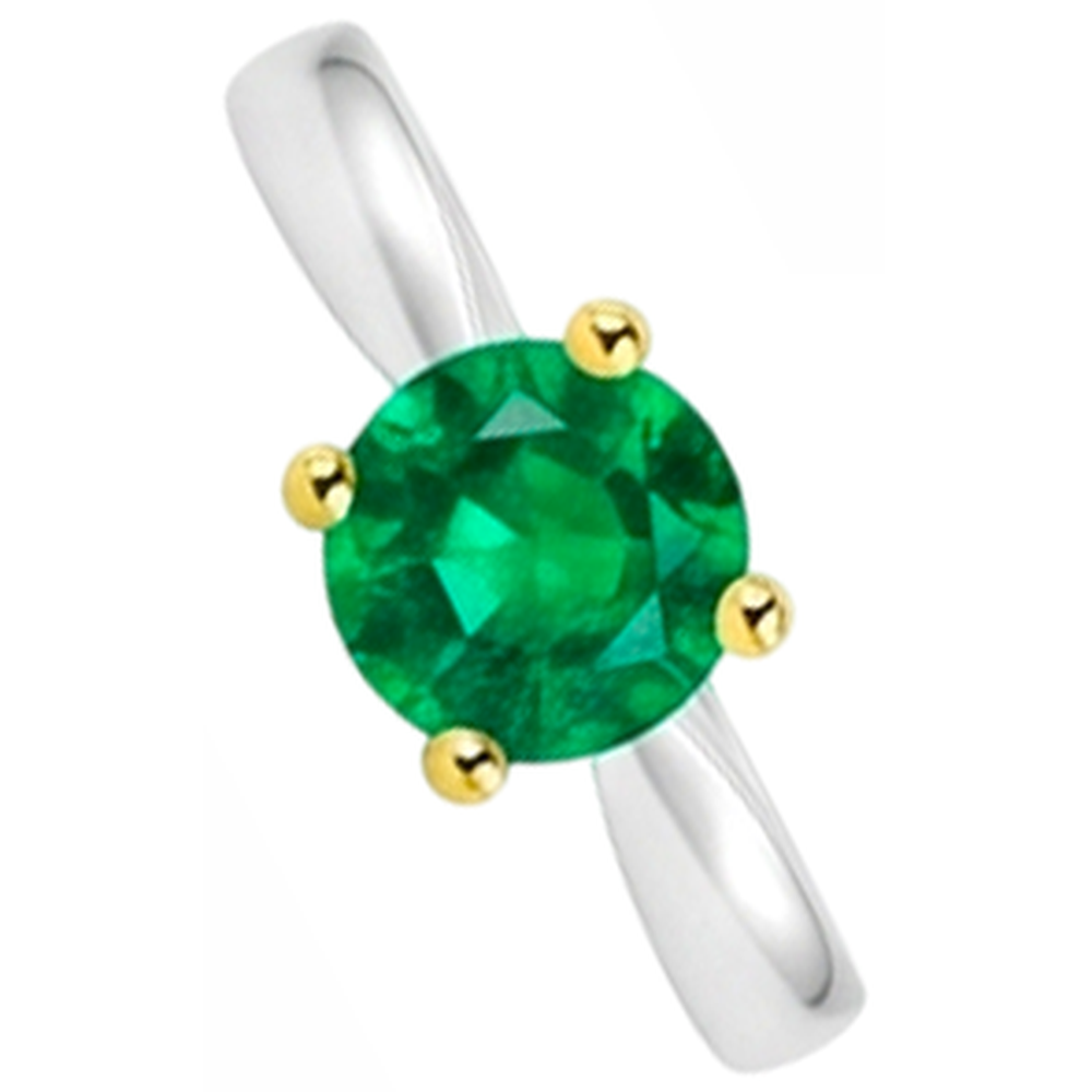 Colombian Emerald Round Brilliant Gemstone Ring in 14K Two Tone Gold – side view