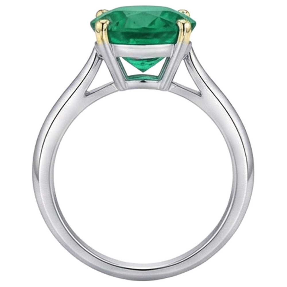 Round Cut Emerald ring in 14 Karat Two Tone Gold – top view