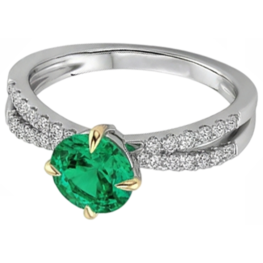 Gemstone Ring Two-Tone 14K Gold with Colombian Emerald – side view