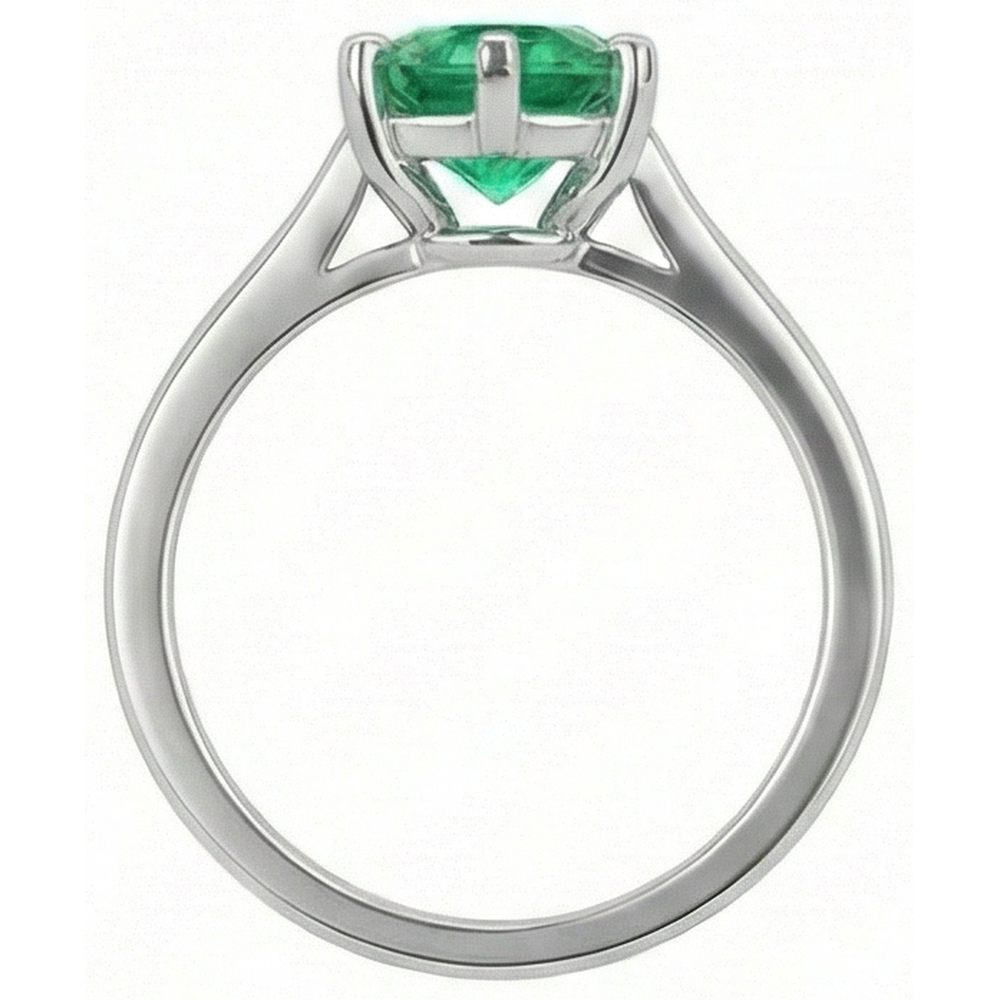 Round Cut Green Emerald Solitaire 3 Carat Ring Gold White 14K