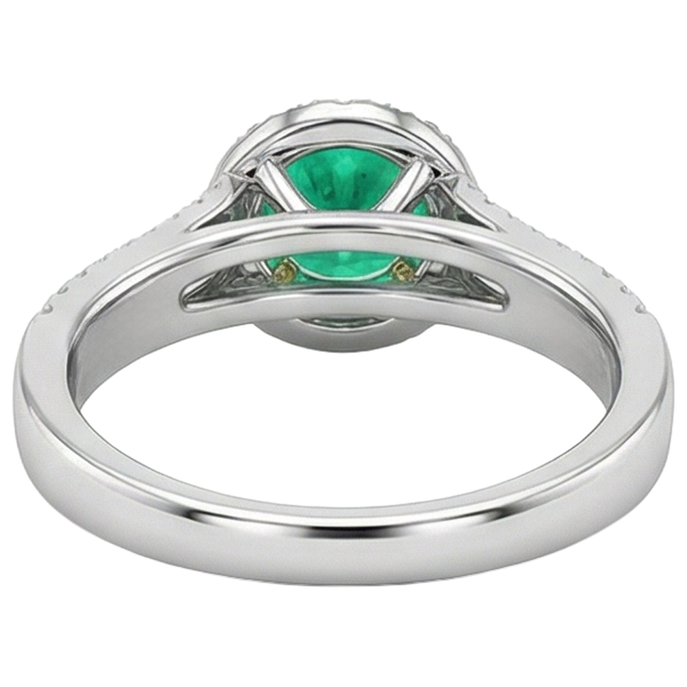 Colombian Emerald Round Brilliant Gemstone Ring in Two-Tone 14K Gold – detail view