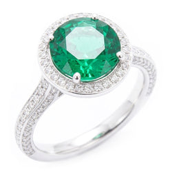 Round Cut Green Emerald With Natural Earth Mined Diamond ( Not Lab Grown )  Engagement Ring 8.5 Carats 14K Gold