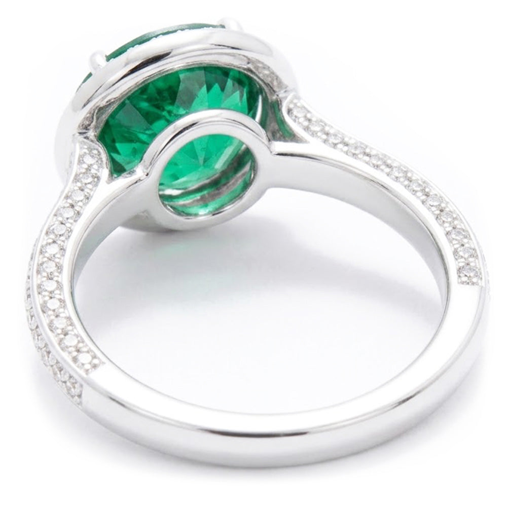 Round Cut Green Emerald With Natural Earth Mined Diamond ( Not Lab Grown )  Engagement Ring 8.5 Carats 14K Gold