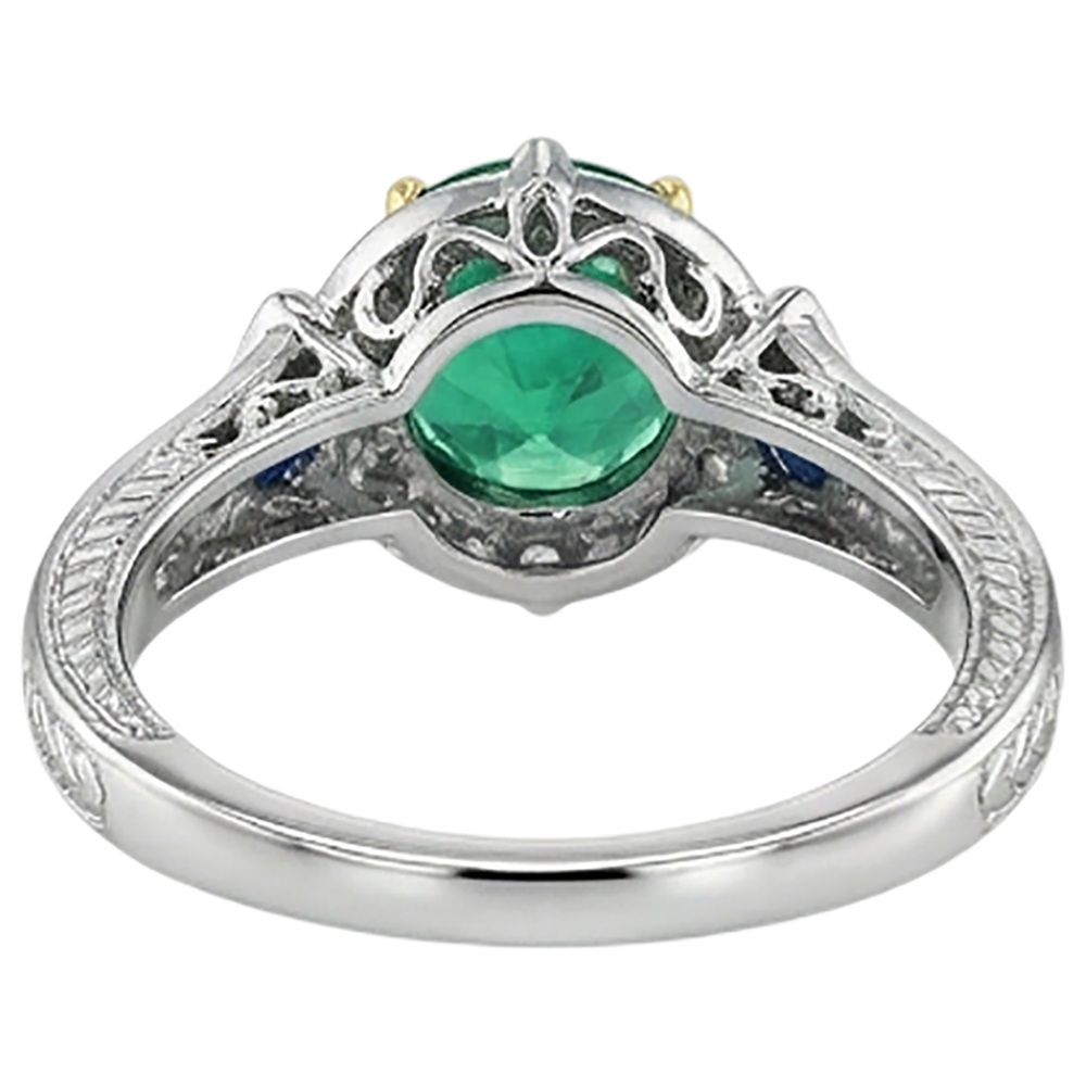 Gemstone Ring 14K Two Tone Gold with Fine Emerald – back view