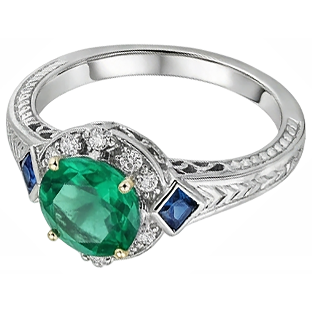 Natural Fine Emerald Gemstone Ring 2.50 ct 14K Two Tone Gold – side view