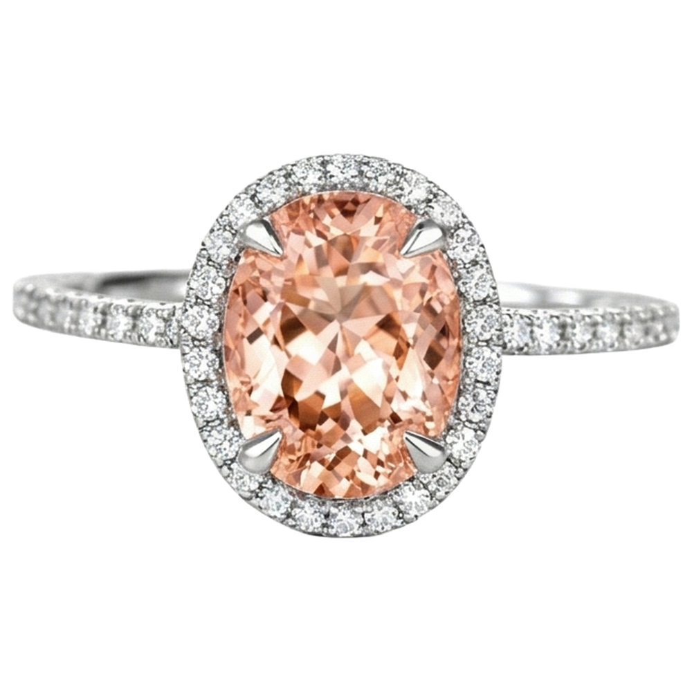 Round Cut Morganite And Natural Earth Mined Diamond ( Not Lab Grown )s 11.35 Carats Ring Gold White 14K