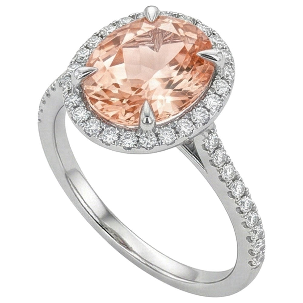Round Cut Morganite And Natural Earth Mined Diamond ( Not Lab Grown )s 11.35 Carats Ring Gold White 14K