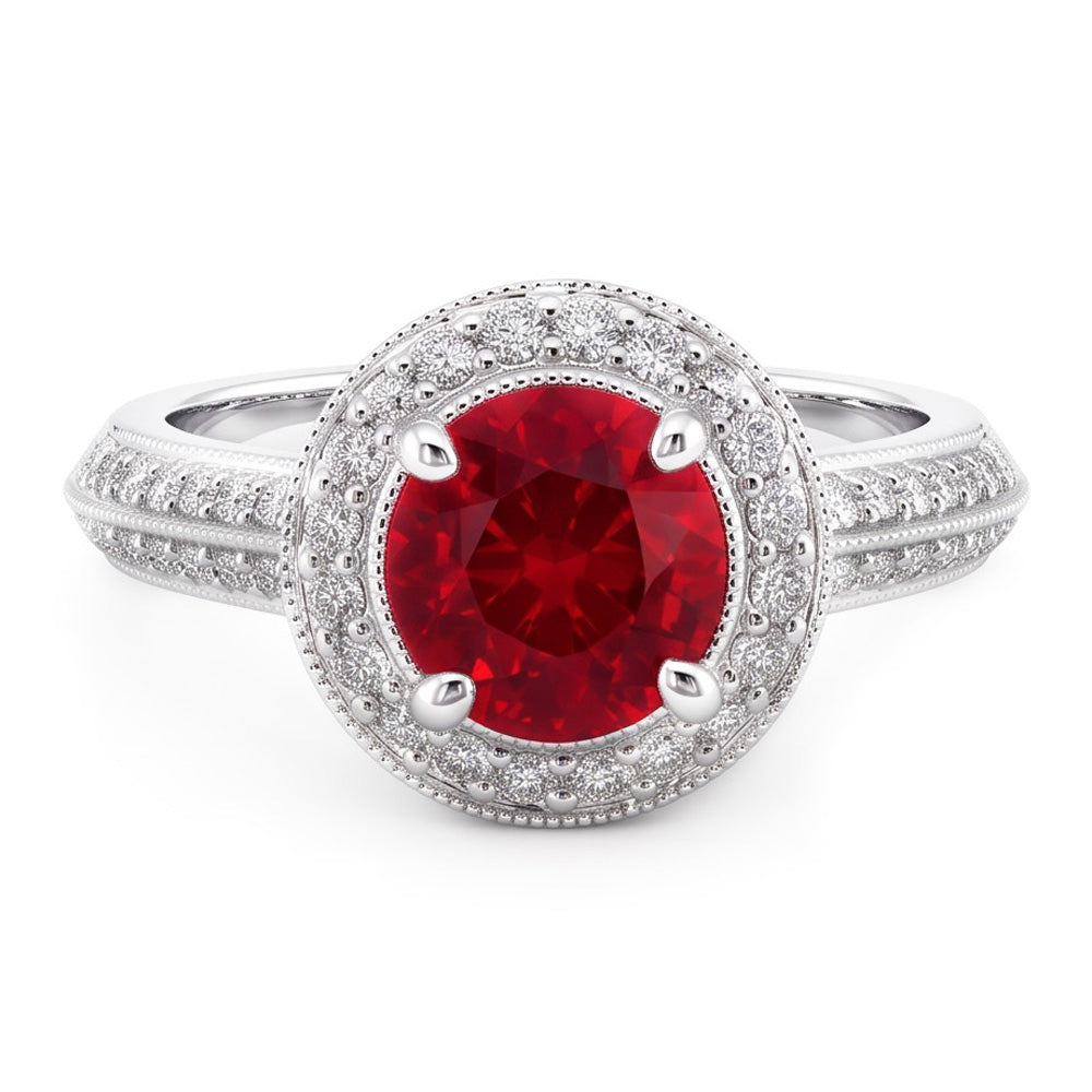 Round Cut Red Sapphire Natural Earth Mined Diamond ( Not Lab Grown ) Ring White Gold Jewelry 1.5 Carats