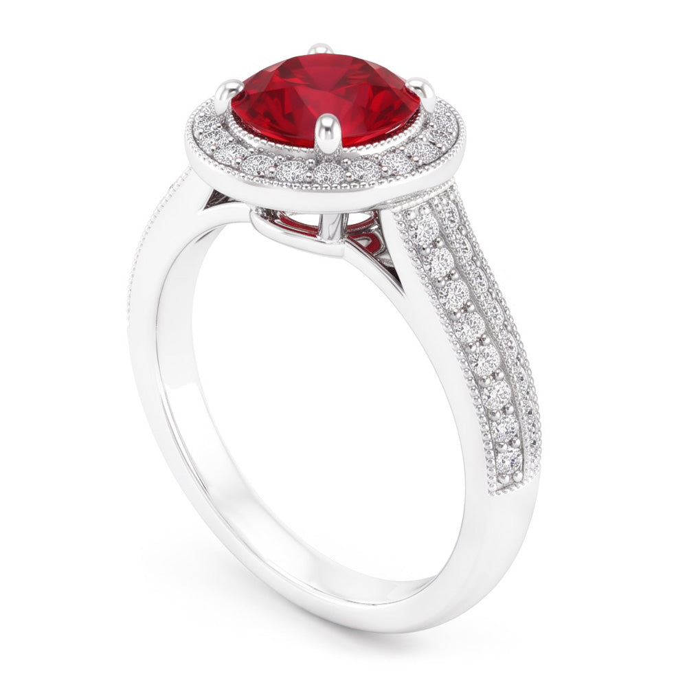 Round Cut Red Sapphire Natural Earth Mined Diamond ( Not Lab Grown ) Ring White Gold Jewelry 1.5 Carats