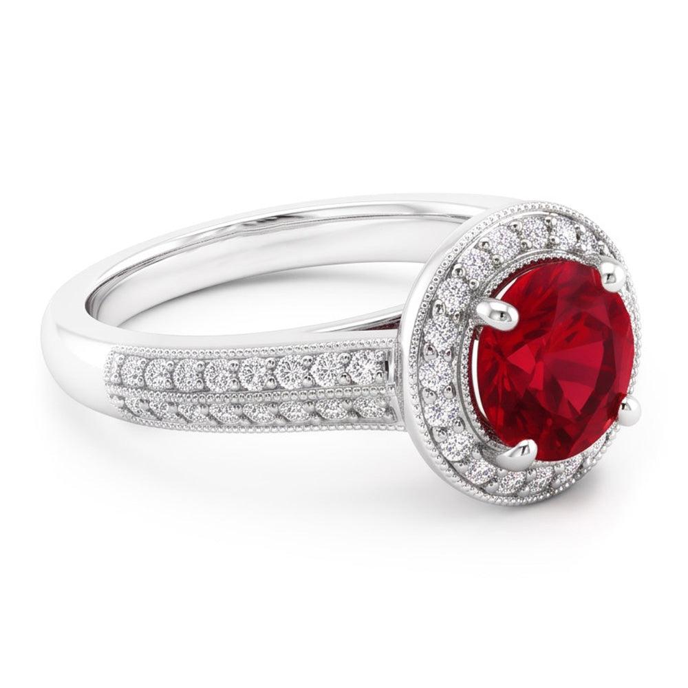 Round Cut Red Sapphire Natural Earth Mined Diamond ( Not Lab Grown ) Ring White Gold Jewelry 1.5 Carats