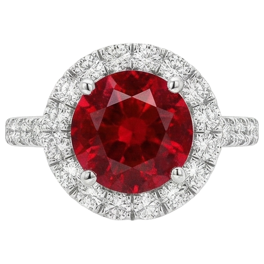 Round Cut Ruby And Natural Earth Mined Diamond ( Not Lab Grown )s 4.50 Ct Wedding Ring 14K White Gold