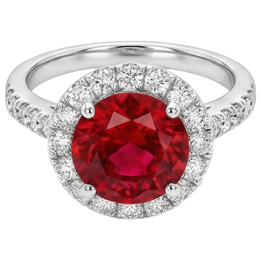 Round Cut Ruby And Natural Earth Mined Diamond ( Not Lab Grown )s 4.50 Ct Wedding Ring 14K White Gold